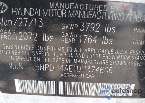 2013 Hyundai Elantra Gls from USA, damaged, VIN 5NPDH4AE1DH374606